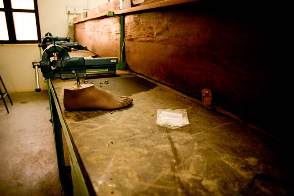 An artificial foot in the workshop at the Physical Rehabilitation Reference Centre in Juba, South Sudan